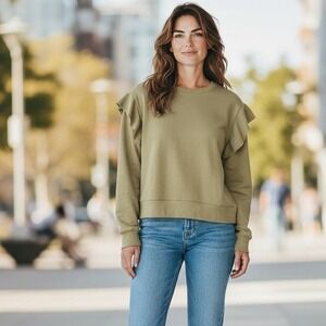 Dylan Green Ruffle Crew Neck Fleece Sweatshirt Cozy Comfy L St. Patrick‎ Shirt